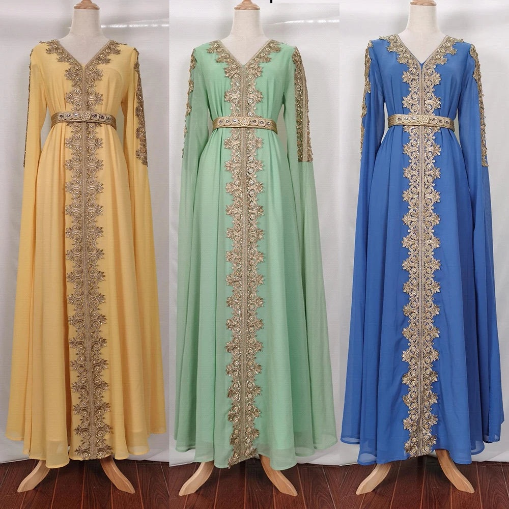 Eid Marokko Party Kleid Muslimische Frauen Abaya Kleider Langarm Abayas Dubai Türkei Islam Kaftan Robe Longue Vestidos Largos 2025.