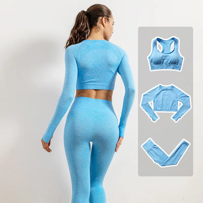 Women Vital Seamless Yoga Fitness Clothing Set High Waist Gym Leggings Crop Tops Sports Tracksuit Plush Up Sports Outfits