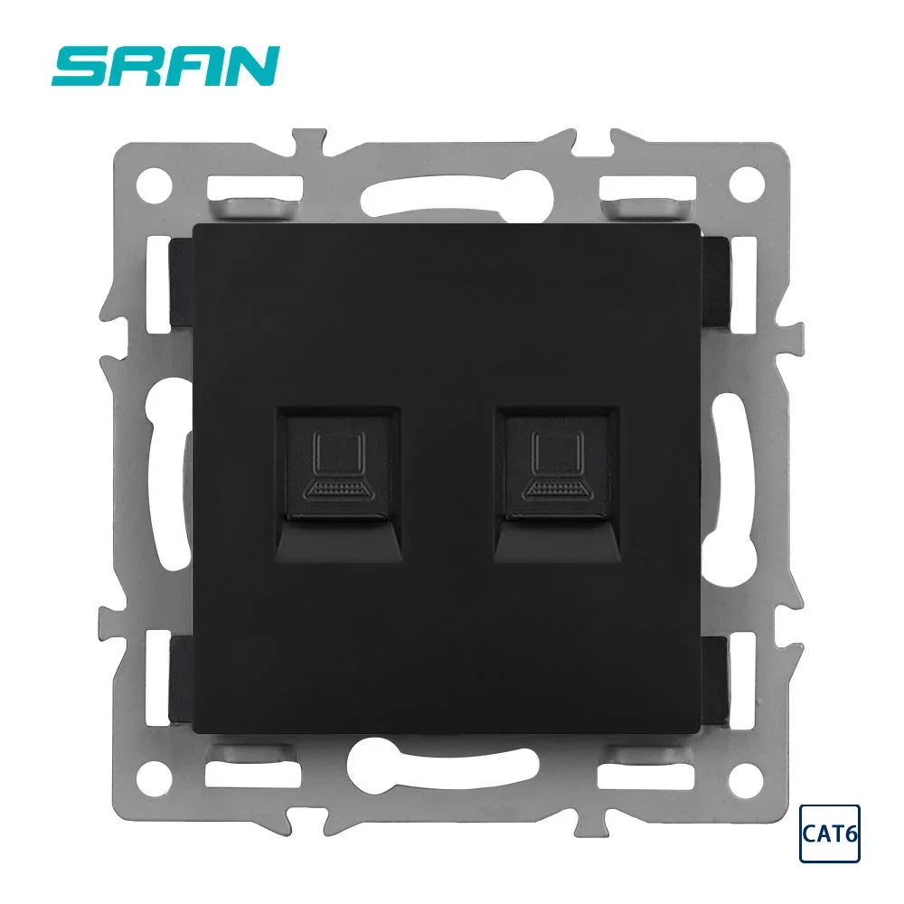 SRAN F6 Serie mehrere Rahmen schwarze Panel aus gehärtetem Glas, EU FR UN-Steckdosen und Schalter Dimmer-Lüfter-Fußlampe Rj45 RJ11Module DIY.