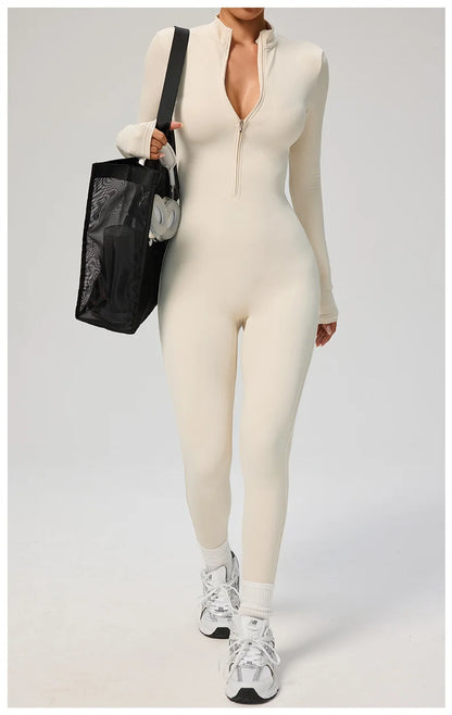 TRY TO BN Sports Yoga Jumpsuit Long Sleeves Zipper Sportswear Fitness Pants Workout Bodysuit One Piece Tights Women Gym Clothing