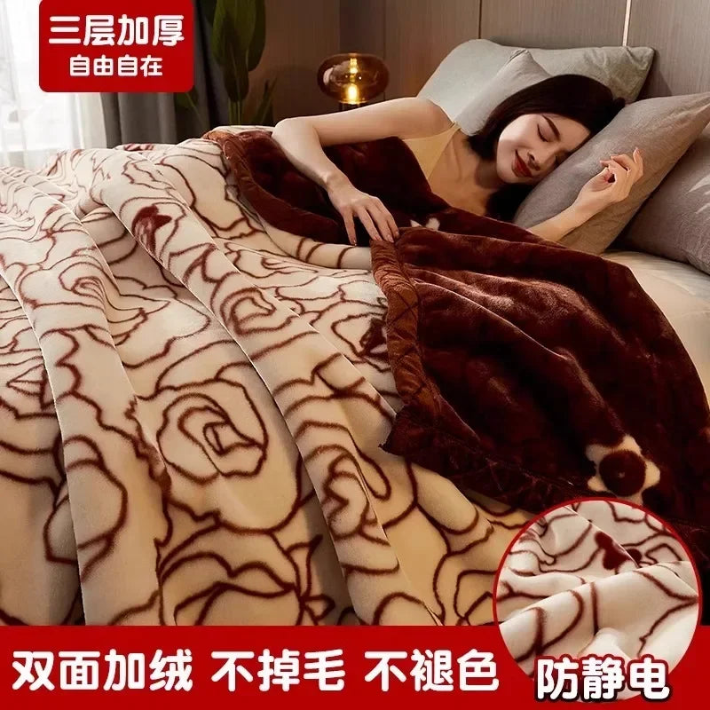 Printing Blanket Quilt Winter Keep Warm Double-deck Thickening Soft Comfortable Multiple Specifications Add Velvet Siesta Sheet