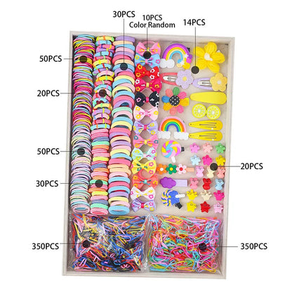 1800PCS Girl Hair Accessories Set Glamour Dainty Hairpins Girl Elastic Hair Bands Hairpins Flower Hair Claws Hair Ties A1314.