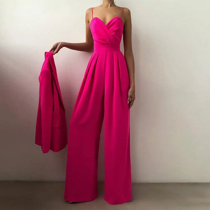 CPSYMYM  Jumpsuits Summer Skinny Fit Chic Folds Sleeveless Sweetheart Neck Full Length Wide Leg Casual Jumpsuits For Women.