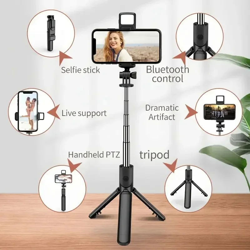 Cell Phone Selfie Stick Tripod Blue-tooth Remote Wireless Selfi Stick Phone Holder Stand with Beauty Fill Light for Phone.