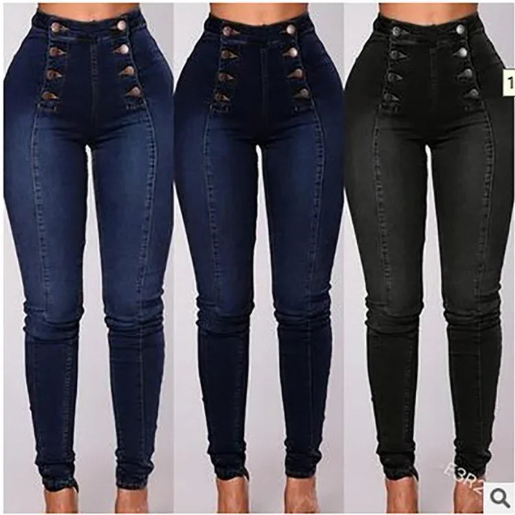 Denim Pencil Pants Women Vintage Jeans High Waist Washed Double Breasted Pockets Basics Ankle Length Trousers 2025 Streetwear.