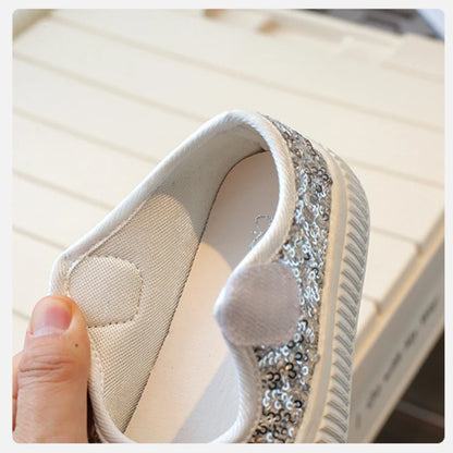 New Girl Princess Canvas Shoes Fashion Luxury Sequins Children Causal Shoes Breathable Kids Glitter Mary Jane Shoes Thick Bottom.