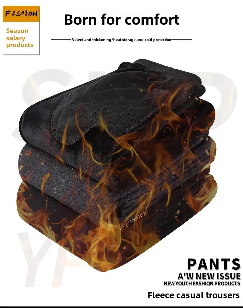 Herbst/Winter Fleece-gefütterte Herren-Hose mit Reißverschluss, warmes Fuß, Freizeithose, Übergröße, lockere Passform, gerade Bein-Jogginghose, trendig.