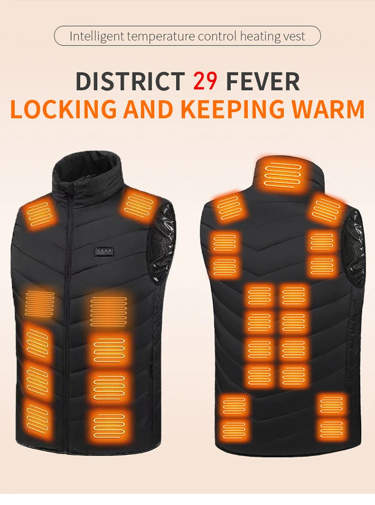 21 Zone Heating Vest Mens USB Infrared Thermal Jacket Smart Heated Clothes New Winter Cold-proof Thick Sleeveless Coat Hiking.