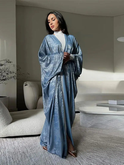 Ramadan Shiny Satin Open Kimono Abaya Dubai Luxury 2025 Muslim Kaftan Dress Abayas For Women Islam Clothing Robe Femme Musulmane.