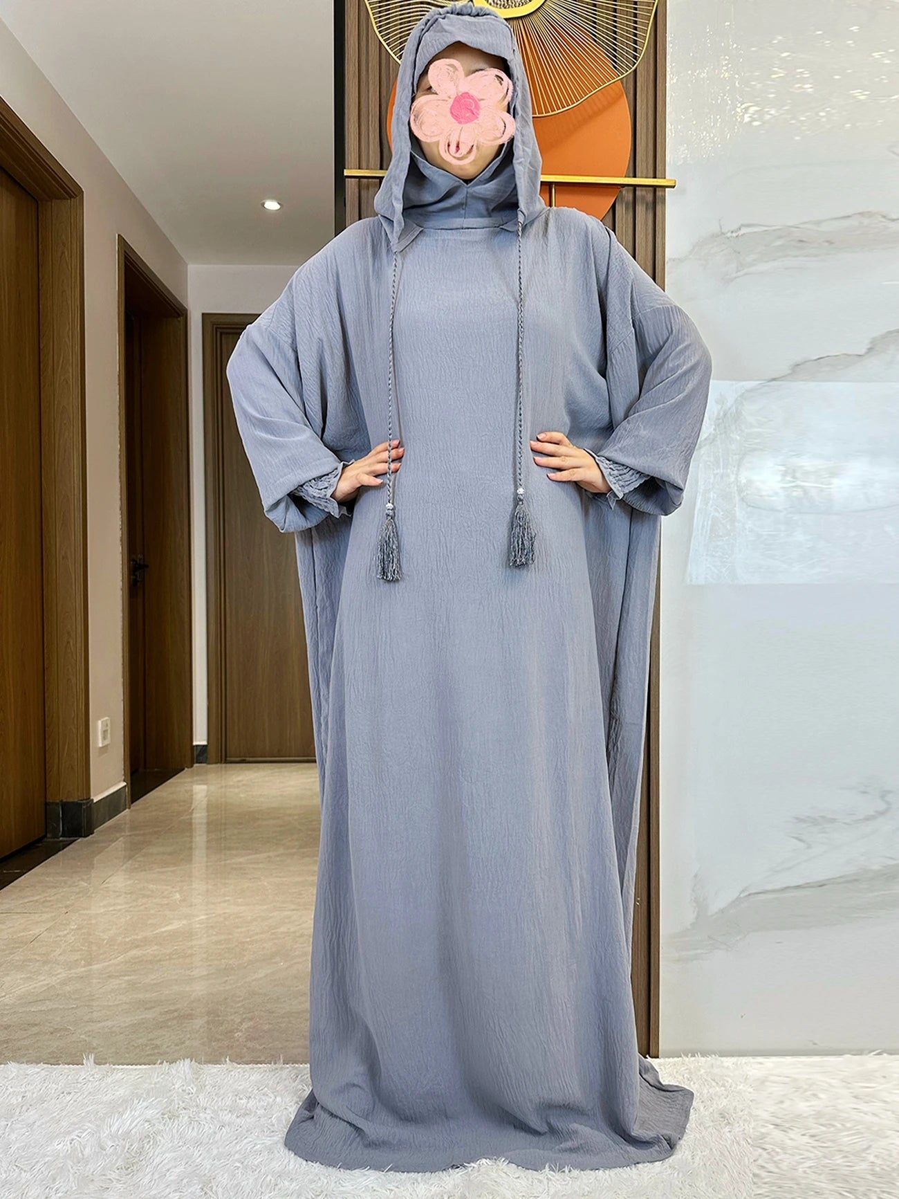 Muslim Abaya Solid Cotton Pullover Two Hat Women Eid Hooded Long Maxi Dress Turkey Kaftan Arab Robe Islamic Hijab Dubai Clothing