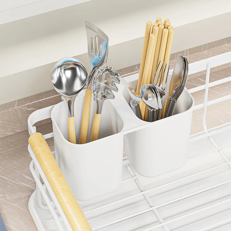 Countertop Kitchen Single-layer Plate Shelf Drain Bowl Rack Multi-functional Tableware Metal Storage Rack.