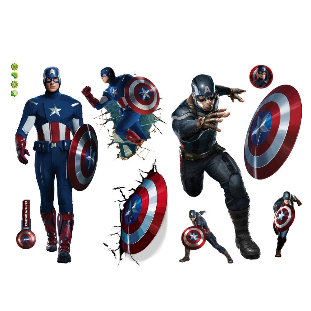 Spiderman Super Captain America Hulk Heroes Wall Stickers For Kids Room Home Bedroom PVC Decor Cartoon Movie Mural Art Decals.