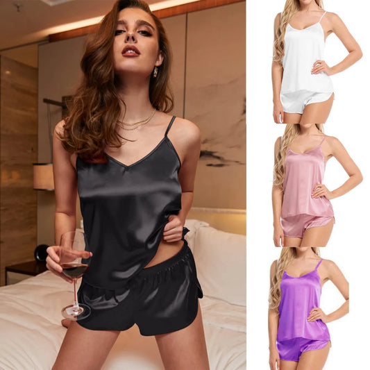 Sexy Frauen Pyjama Satin Spitze Seide Hosenträger V-Ausschnitt Tops Shorts Robe Pyjama Set Nachthemd Unterwäsche Nachthemd Anzug