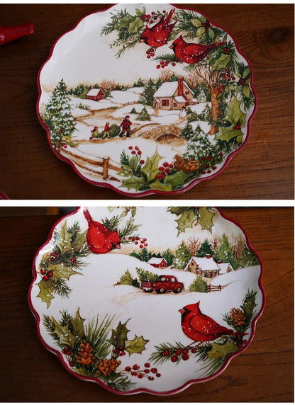 Christmas CeramicTableware Set High Grade Underglaze Colored Western Dining Plate Festival Dinner Party Cutlery Decorative Plate.