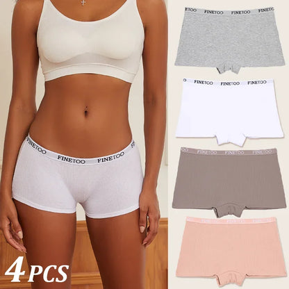 4Pcs Women Cotton Boxers Underwear Seamless Ice Silk Shorts Solid Color Ladies Soft Boyshorts Plus Size Cotton Boxers M/L/XL.