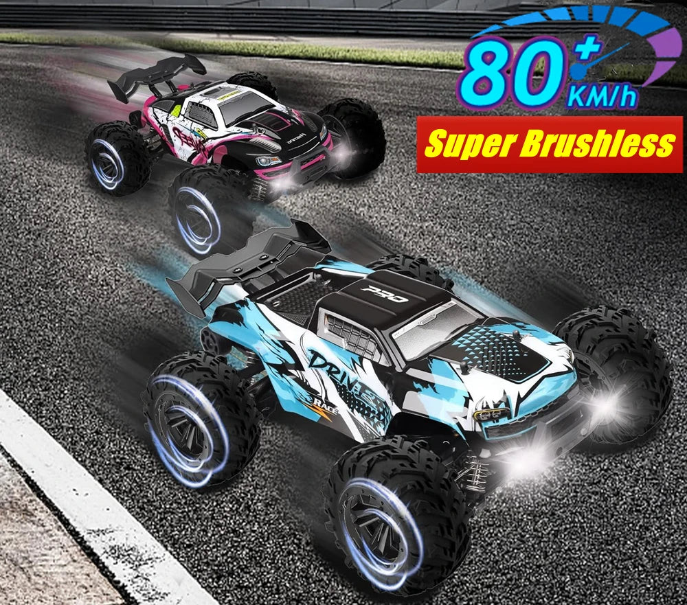1:16 80km/h Brushless RC Drift Car With LED Lights 4WD Electric High Speed Racing Remote Control Monster Truck for Kids Adults.