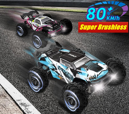 1:16 80km/h Brushless RC Drift Car With LED Lights 4WD Electric High Speed Racing Remote Control Monster Truck for Kids Adults.