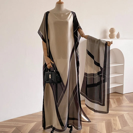 Sommer Neue Mode Afrikanische Kleider Für Frauen Elegante Gedruckt Seide Muslimischen Dame Lange Hijab Kaftan Kleid Oversize Kuwait Abaya