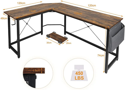 Homfa 66"(176cm) L-förmiger Schreibtisch, Computer-Gaming-Laptop-Schreibtisch, Heimbüro, Eck-Arbeitsplatz, Tisch, Arbeitstisch, 190 cm x 120 cm x 75 cm