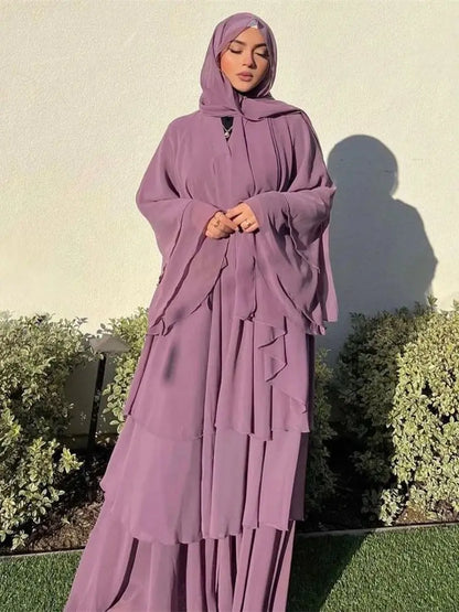 Summer Modest Kaftan Hijab Dresses For Women Kids Open Chiffon Khimar Kimono Abaya Dubai Luxury Muslim Sets Islam Kebaya Damen