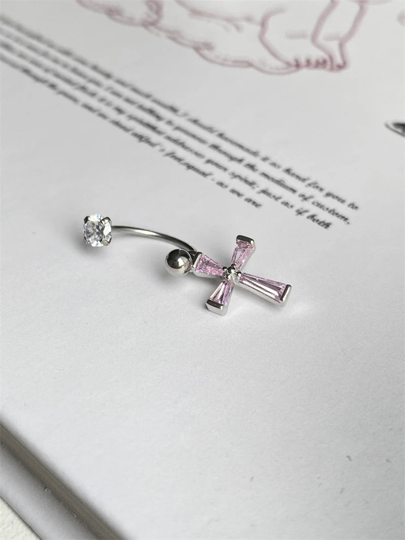 1PCS Pink Zircon Cross 316L Stainless Steel Annular Ear Bone Nail New Fashion U-shaped Earrings for Women Y2K Punk Jewelry.