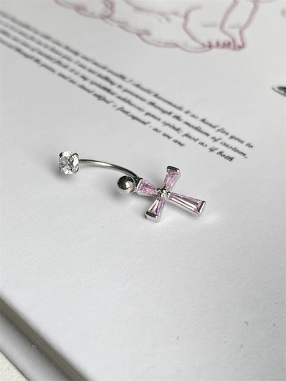 1PCS Pink Zircon Cross 316L Stainless Steel Annular Ear Bone Nail New Fashion U-shaped Earrings for Women Y2K Punk Jewelry.