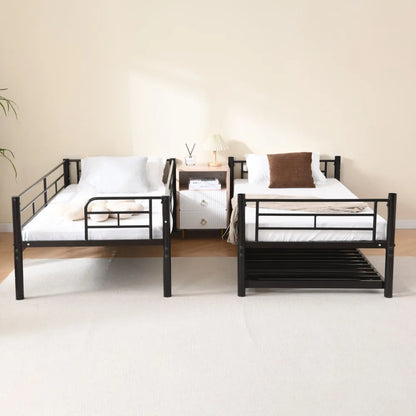 Etagenbett aus Metall, 90 x 200 cm, Etagenbett mit ausklappbarem Bett, erweiterbar auf zwei Einzelbetten oder Erwachsenenbetten, Schwarz