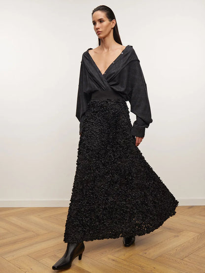 Light Luxury Evening Skirt Autumn Winter Women's Slim Fit Loose Warm Embroidered Petal Side Split Design Temperament Skirt New.