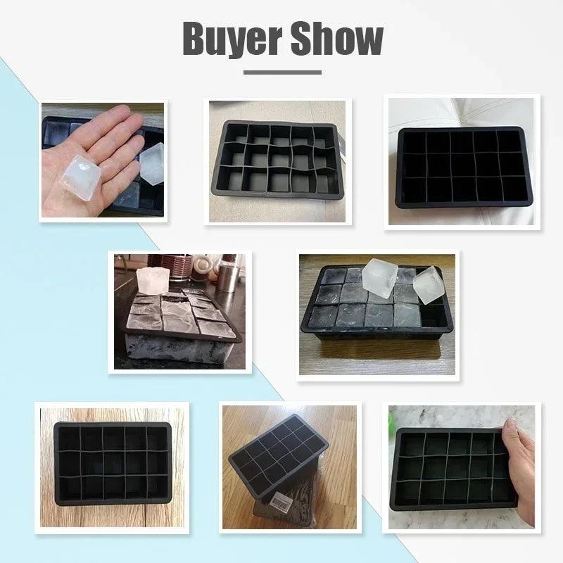 New 15 Grid Silicone Ice Cube Mold Big Tray Mold Ice Cube Maker Non-toxic Durable Bar Pub Wine Ice Blocks Maker.