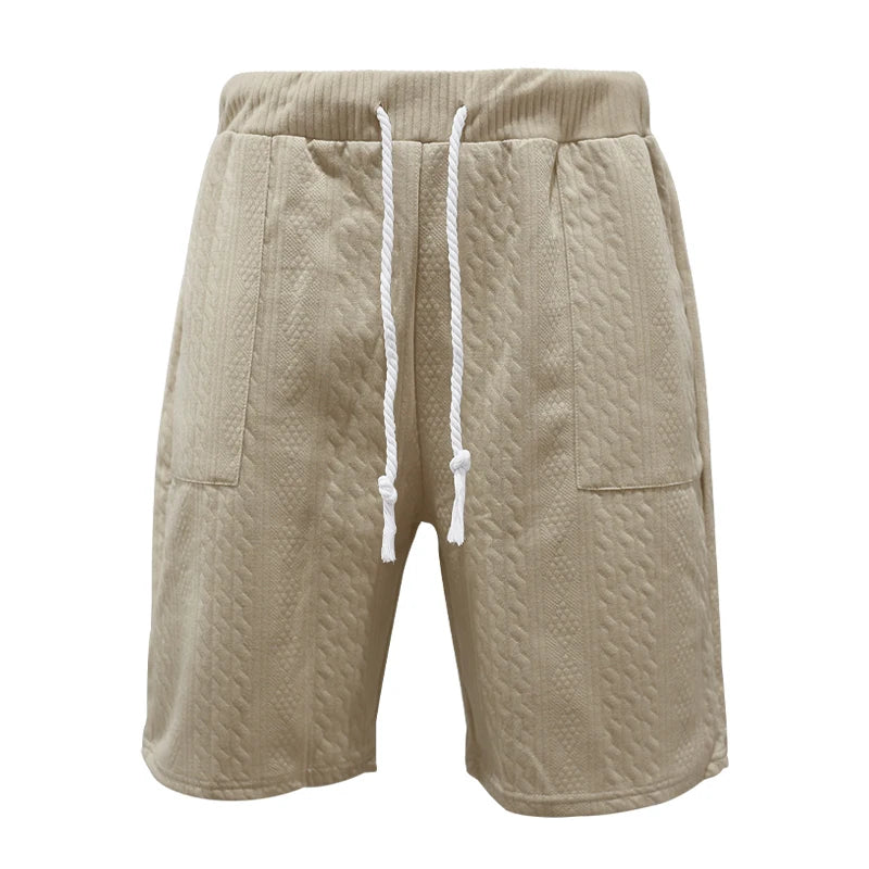 2024 Summer New Men's High Street Casual Loose Jacquard Sportswear V-Neck Short Sleeve Shorts Men's Fashion Suit