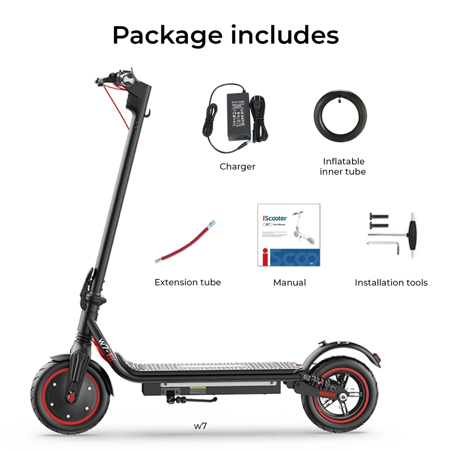 iScooter W7 Foldable Adult Electric Scooter, E-Scooter, 35KM/H Electric Kick Scooter, 650W Skateboards, 36V 10.5Ah Kickboard.