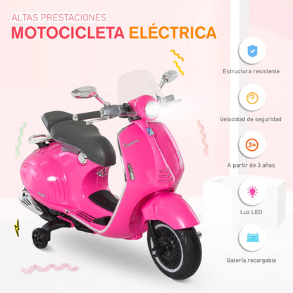 Electric Motorcycle for Children 3-6 Years Old Authorized from Vespa 108X49X75 cm Pink.