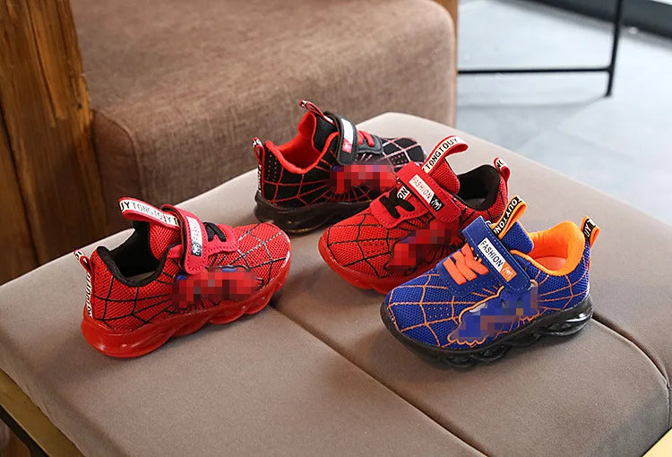 Disney LED Casual Sneakers Red Black For Spring Boys Spider-man Mesh Outdoor Shoes Children Lighted Non-slip Shoes Size 21-30.