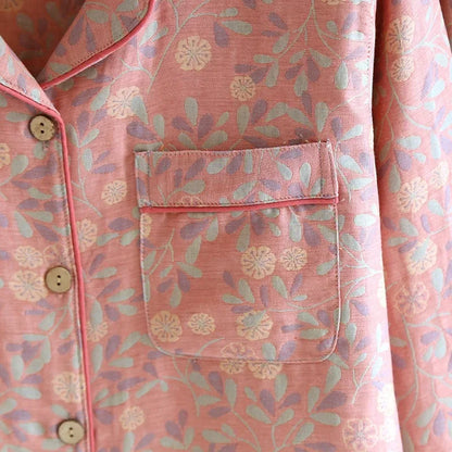 100% Cotton Crepe Homeclothes 2023 Autumn/Winter Women's Pajamas Suit Long-Sleeved Trousers 2-piece Yarn-Dyed Jacquard Pajamas