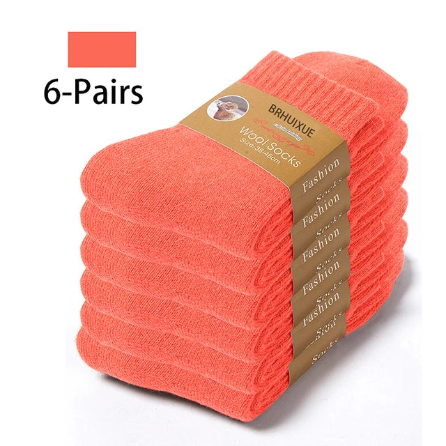 6 Pairs Winter Wool Socks Male Men's Socks Super Thicker Solid Socks Merino Plush Women's Socks Against Cold Snow Terry Socks