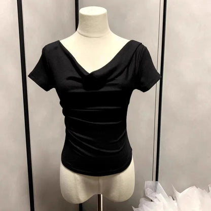 Irregular Waist Pleated Long Sleeve Base Shirt Spring T-Shirt Women's Spicy Girl One Shoulder Top Fashionable Casual Wear