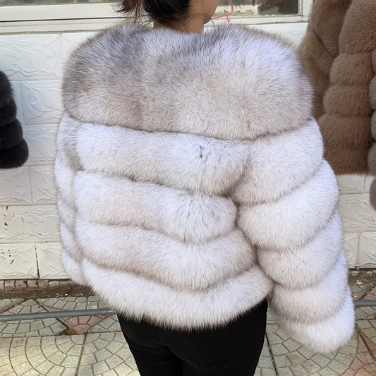 QUEENTINA Fuchspelzmantel Echt Winter Damen Neue Mode Flauschig 2025 Leder und Haut Weiße Kleidung Natürlich Neu in Mäntel und Jacken