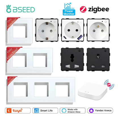 BSEED Zigbee EU/FR/UK/Universal Smart Steckdose Stecker Funktion Teile Mit Power Monitor Glas Rahmen DIY Teile Kostenlose Kombinieren.