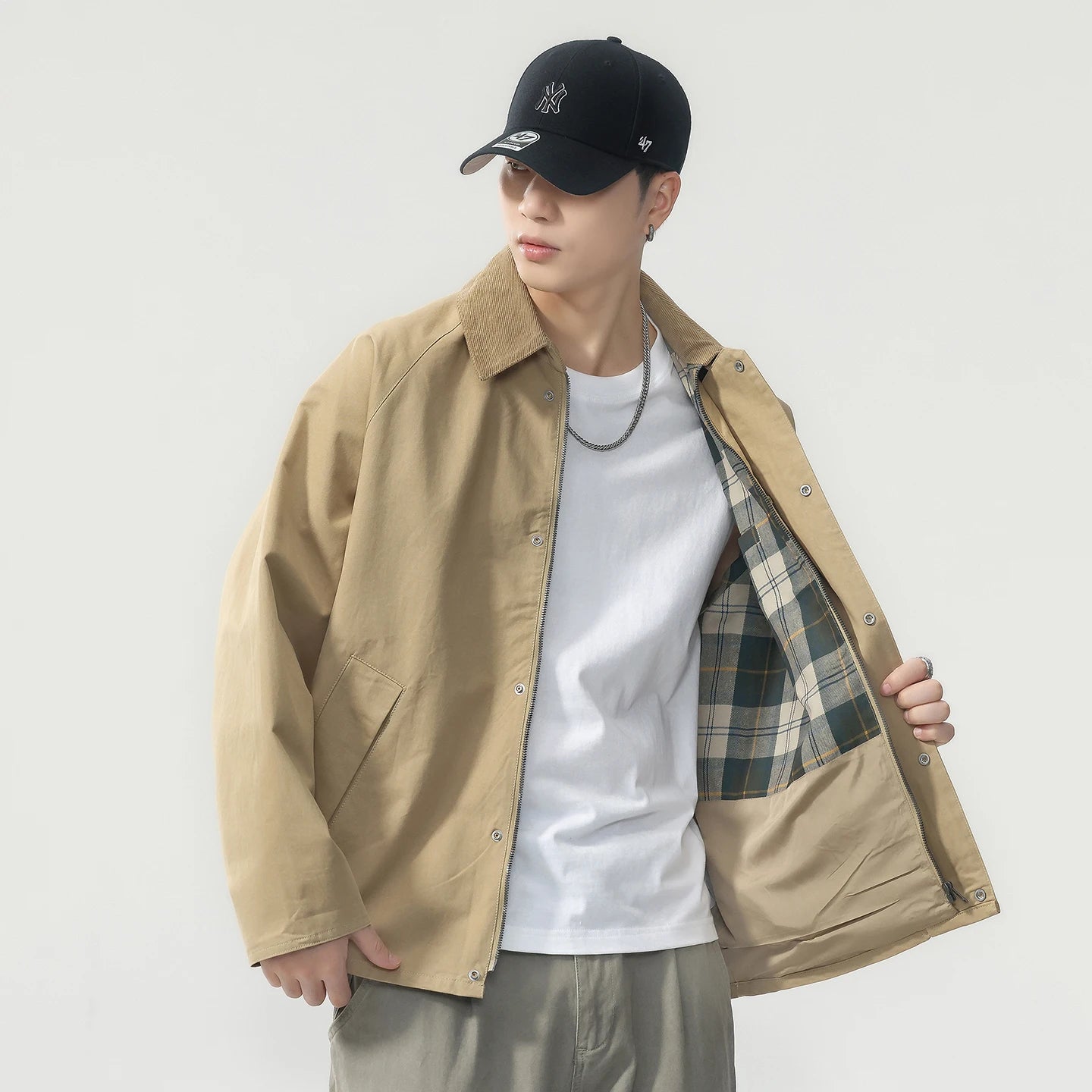 Lapel Jacket Men Spring Autumn Japanese Korean Streetwear Fashion Loose Casual Vintage Cargo Jacket Coat Outerwear