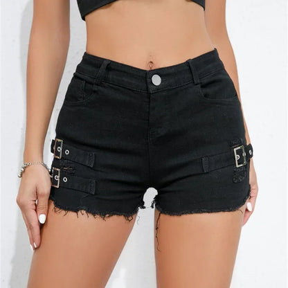 Women Denim Shorts High Waist Broken Holes Patchwork Tassel Ultra-Short Pants Trend Streetwear Female New Casual Straight Trunks.