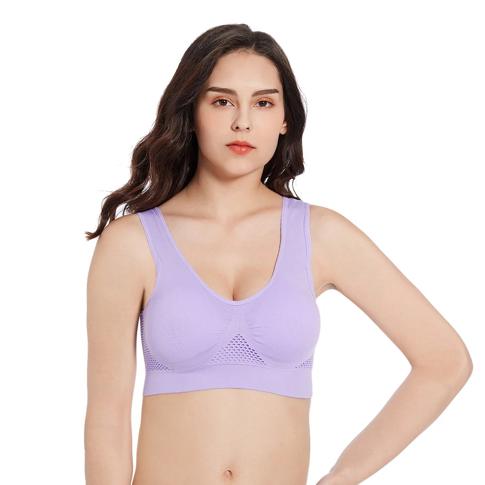 S-4XL Seamless Active Yoga Bra Women Wireless Sports Breathable Hollow Out Push Up Brassiere With Pad Vest Tank Top Running Bra.