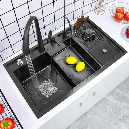 Nano Kitchen Sink Multi-Function Stepped Kitchen Sink 304 Stainless Steel Vegetable Washing Basin With High Pressure Cup Washer