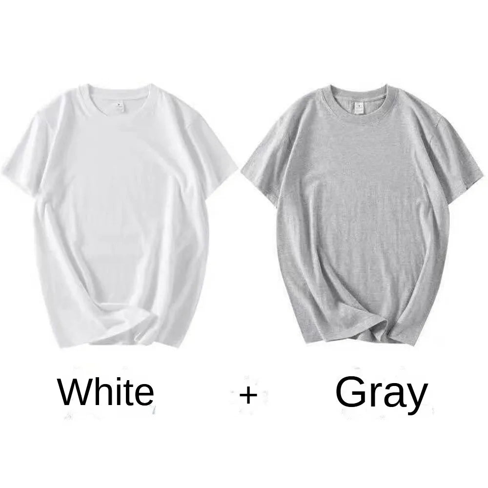 2PCS 100% Cotton Solid T Shirts Men's and Women's Short Sleeve White Tees Casual Breathable Loose Round Neck T-shirt Couple Tops.