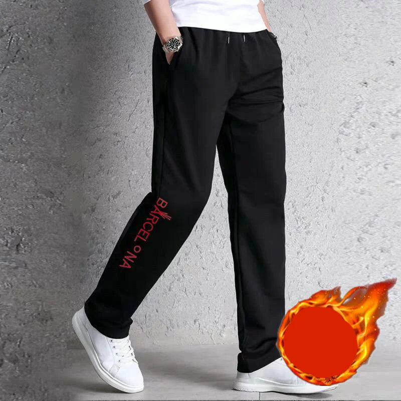 Autumn Winter Fashion Harajuku All Match Trousers Men Loose Straight Leg Sports Pants Plus Velvet Casual Men's Pants Sweatpants.