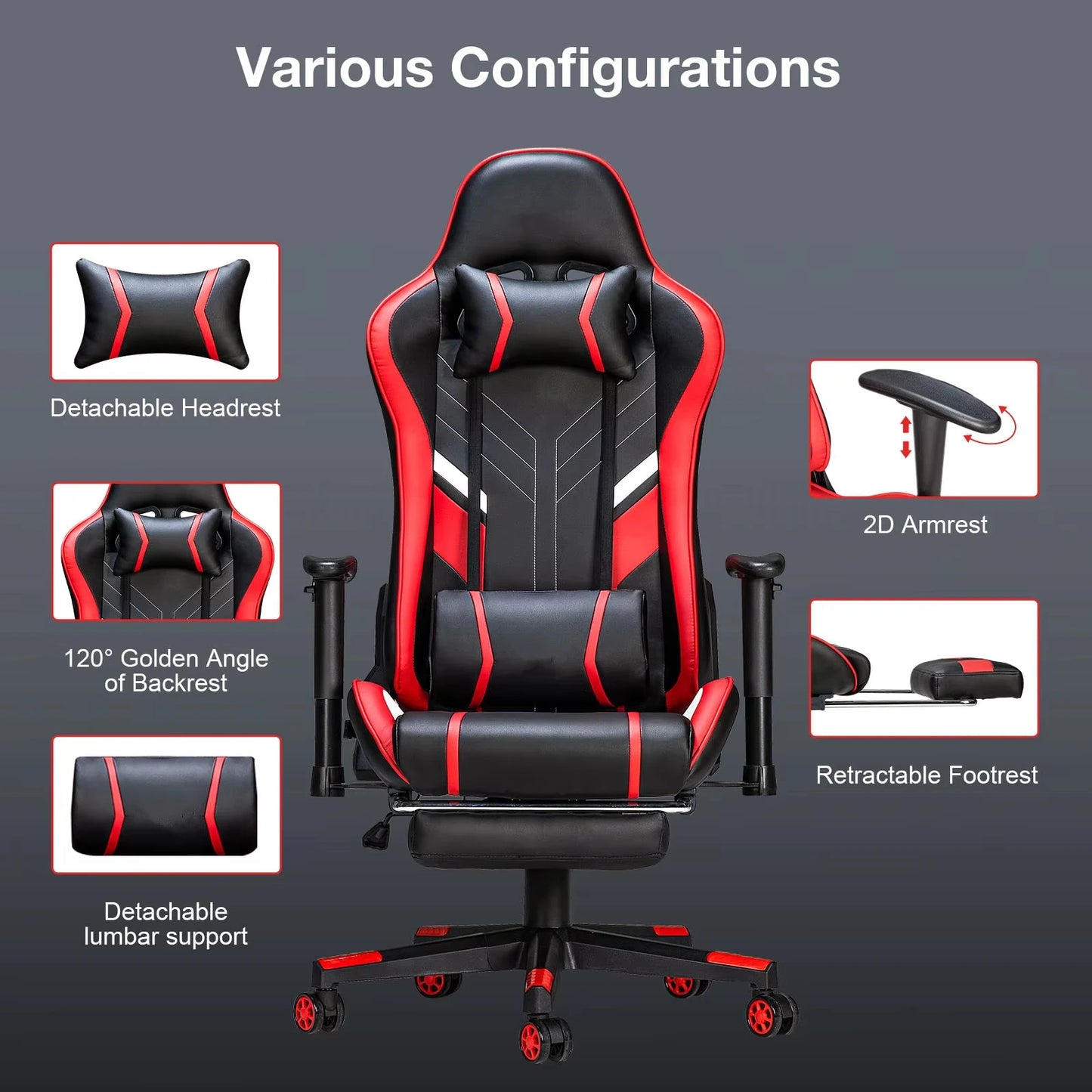 GC-RC03 Massage-Gaming-Stuhl, 7-Punkt-Sitzhöhe, ergonomischer Bürostuhl mit Fußstütze und Lordosenstütze für das Heimbüro