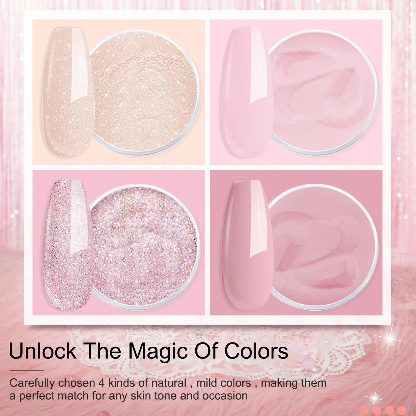 Dip Nails Powder Kit Acrylic Dipping Powder Set with Base Top Coat Activator for French Nail Art Manicure Salon DIY Gift No UV.