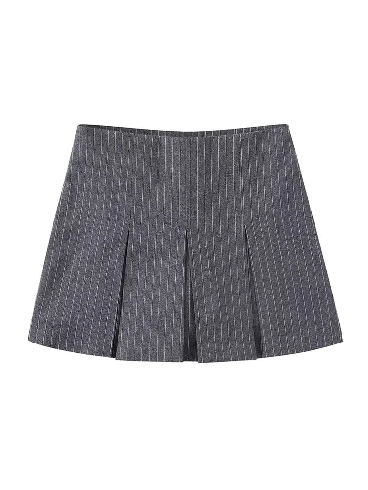Women Fashion With Pleated Shorts Skirts Vintage High Waist Side Zipper Female Skort Mujer.