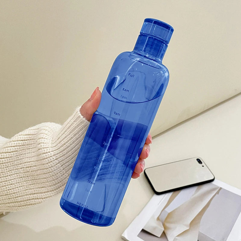 Transparent Plastic Water Bottle with Time Scale Large Capacity Leakproof Drink Bottle Drop-resistant Drink Cup For Sport Travel.