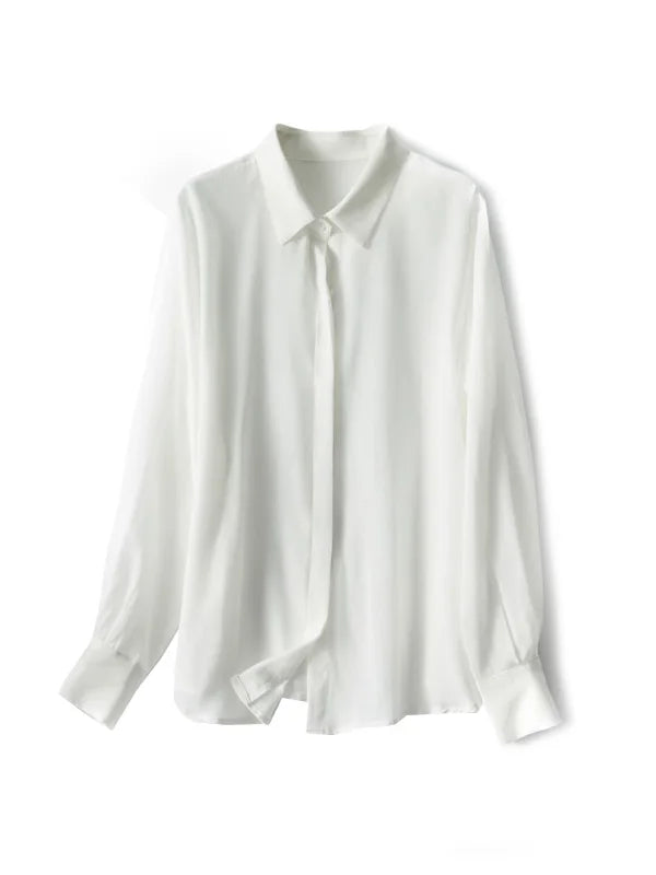 SuyaDream Damen-Seidenhemden, 100 % echte Seide, solide, langärmelige, schicke Blusen mit Knöpfen, 2025, Frühling, Sommer, Büro-Dame-Top, Weiß