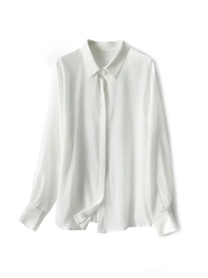 SuyaDream Damen-Seidenhemden, 100 % echte Seide, solide, langärmelige, schicke Blusen mit Knöpfen, 2025, Frühling, Sommer, Büro-Dame-Top, Weiß